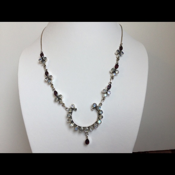 NWT Moonstone Garnet 925 Sterling Silver Necklace - Picture 1 of 6